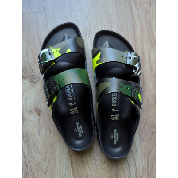 Birkenstock Valentino Arizona Army Lime Camo Logo Sandals EU 41 Mens 8-8.5 - Picture 15 of 16